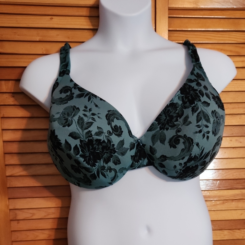 Cacique Black and Teal Floral Bra